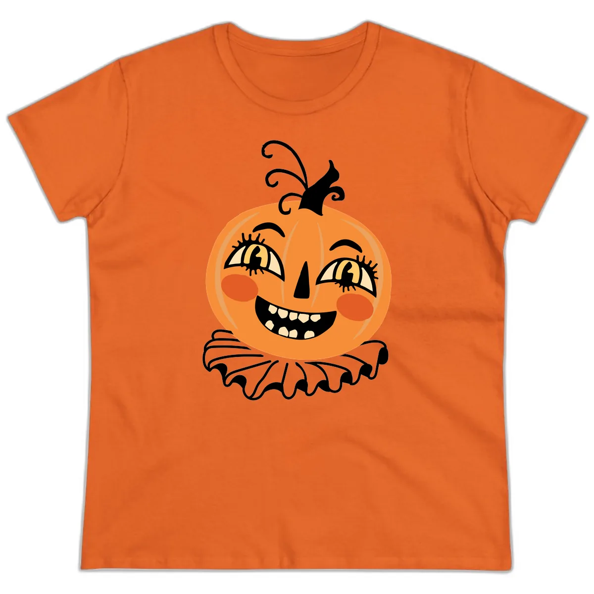 Happy Jack O Lantern Halloween Ladies Tee in Orange
