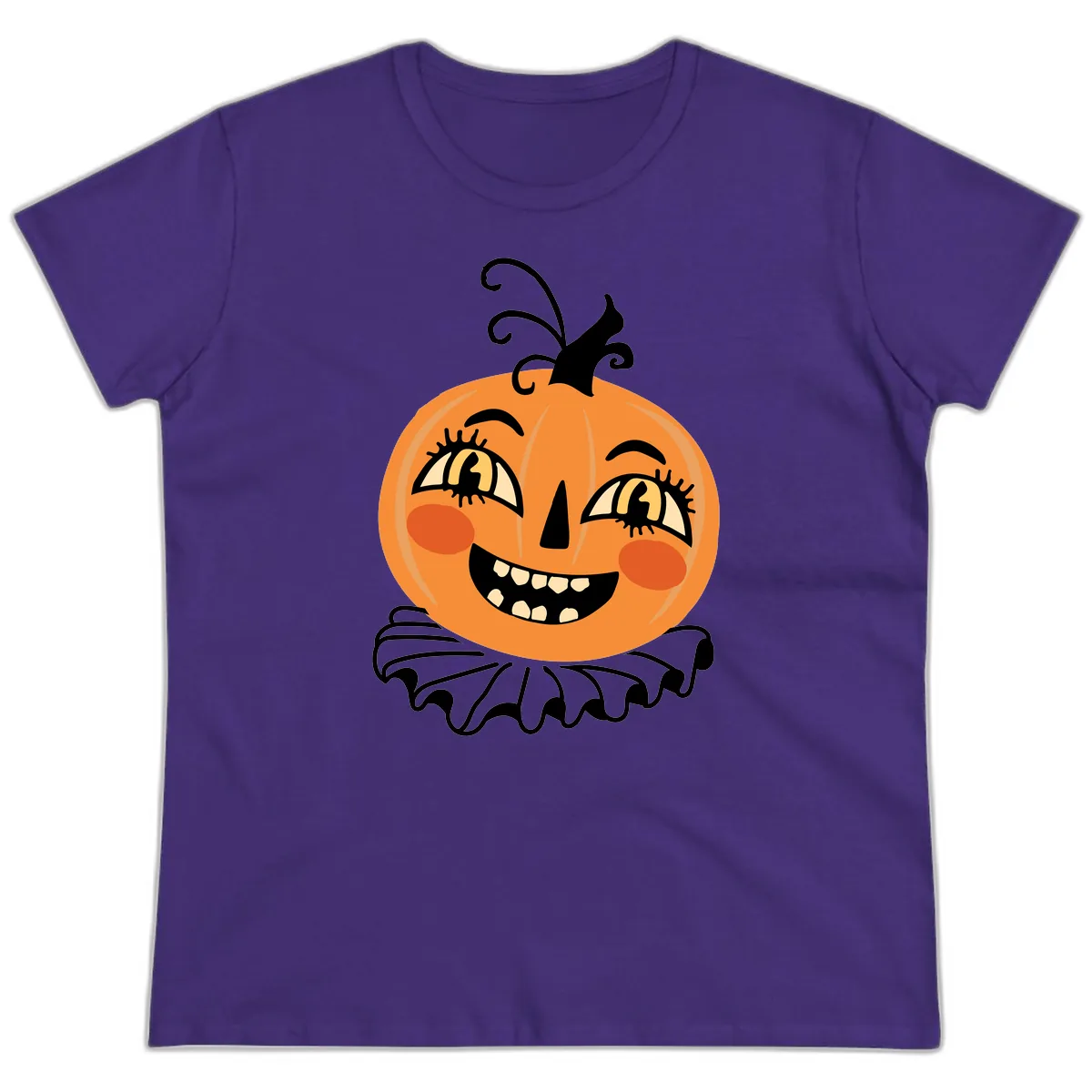 Happy Jack O Lantern Halloween Ladies Tee in Purple