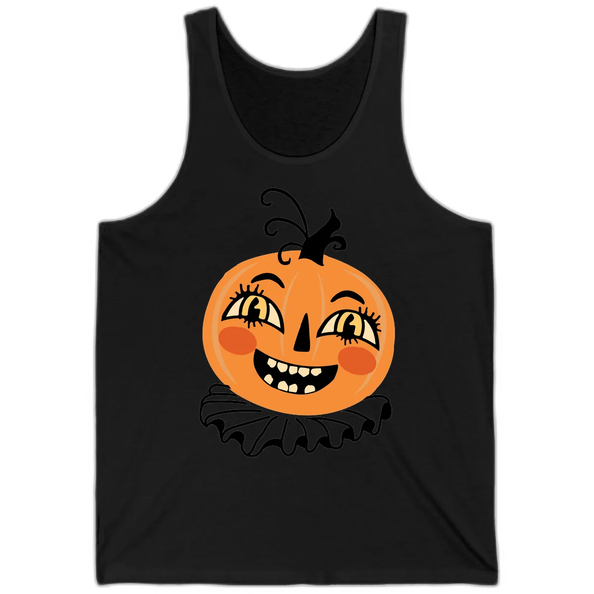 Happy Jack O Lantern Halloween Tank in Black