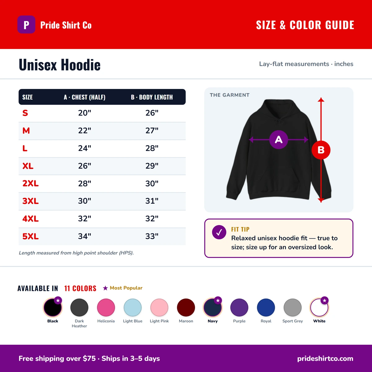 Hoodie size & color guide