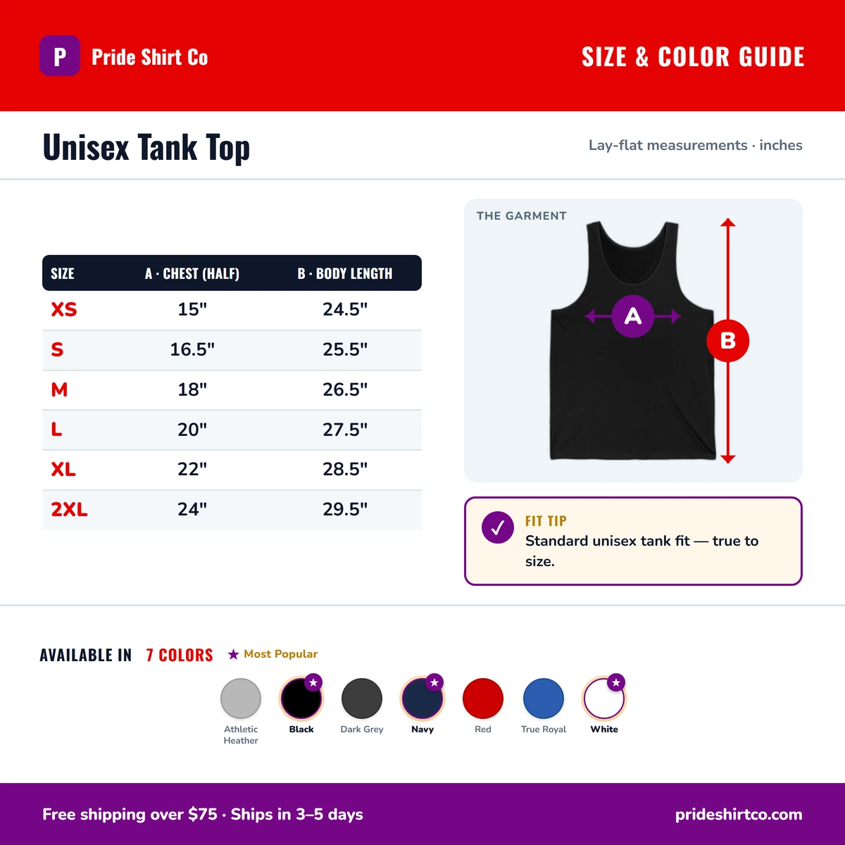 Tank size & color guide