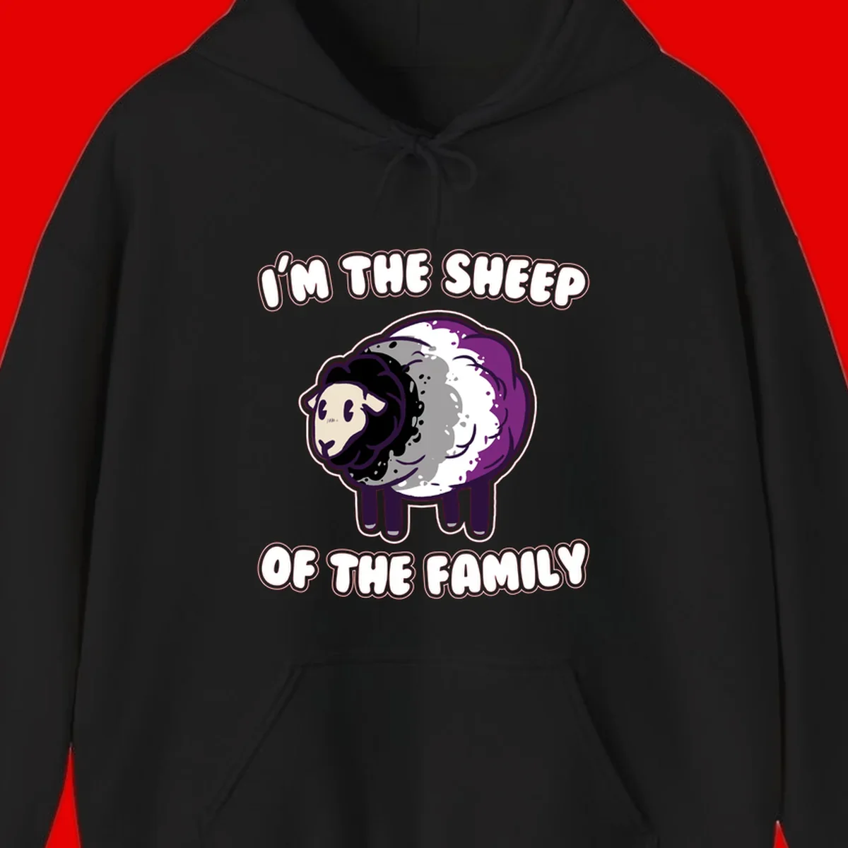 Cartoon purple and white sheep with text 'I'm the sheep of the family' - humorous family dynamic design