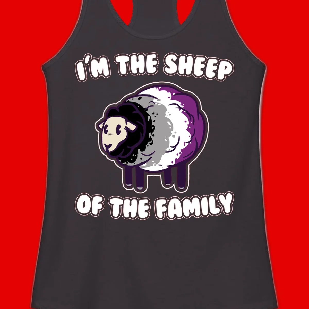 Cartoon purple and white sheep with text 'I'm the sheep of the family' - humorous family dynamic design