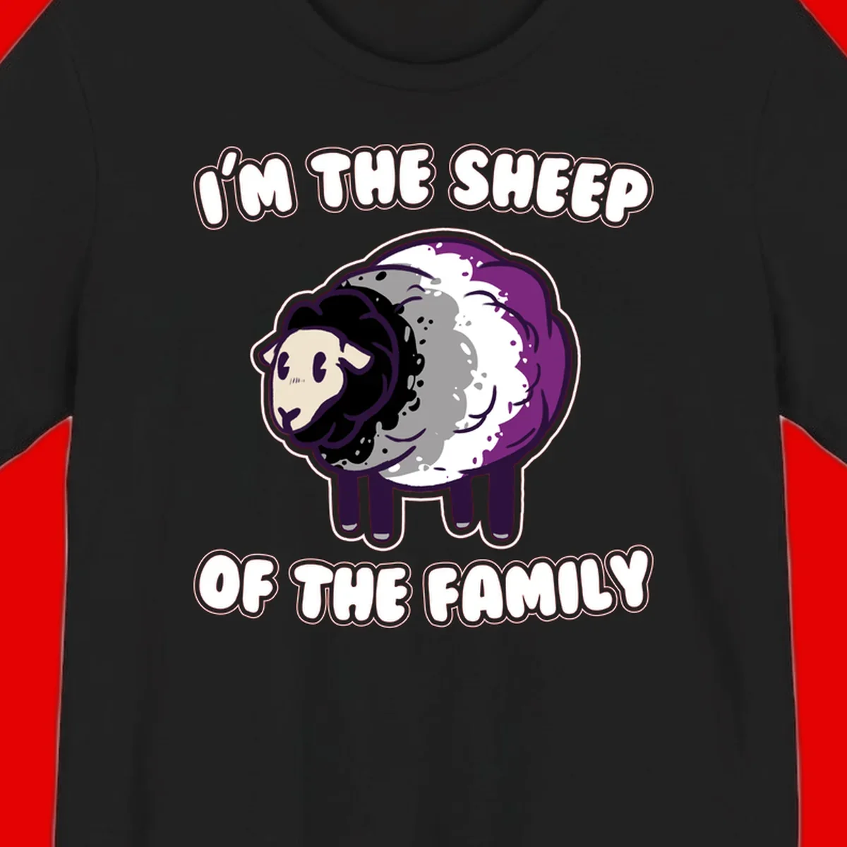 Cartoon purple and white sheep with text 'I'm the sheep of the family' - humorous family dynamic design