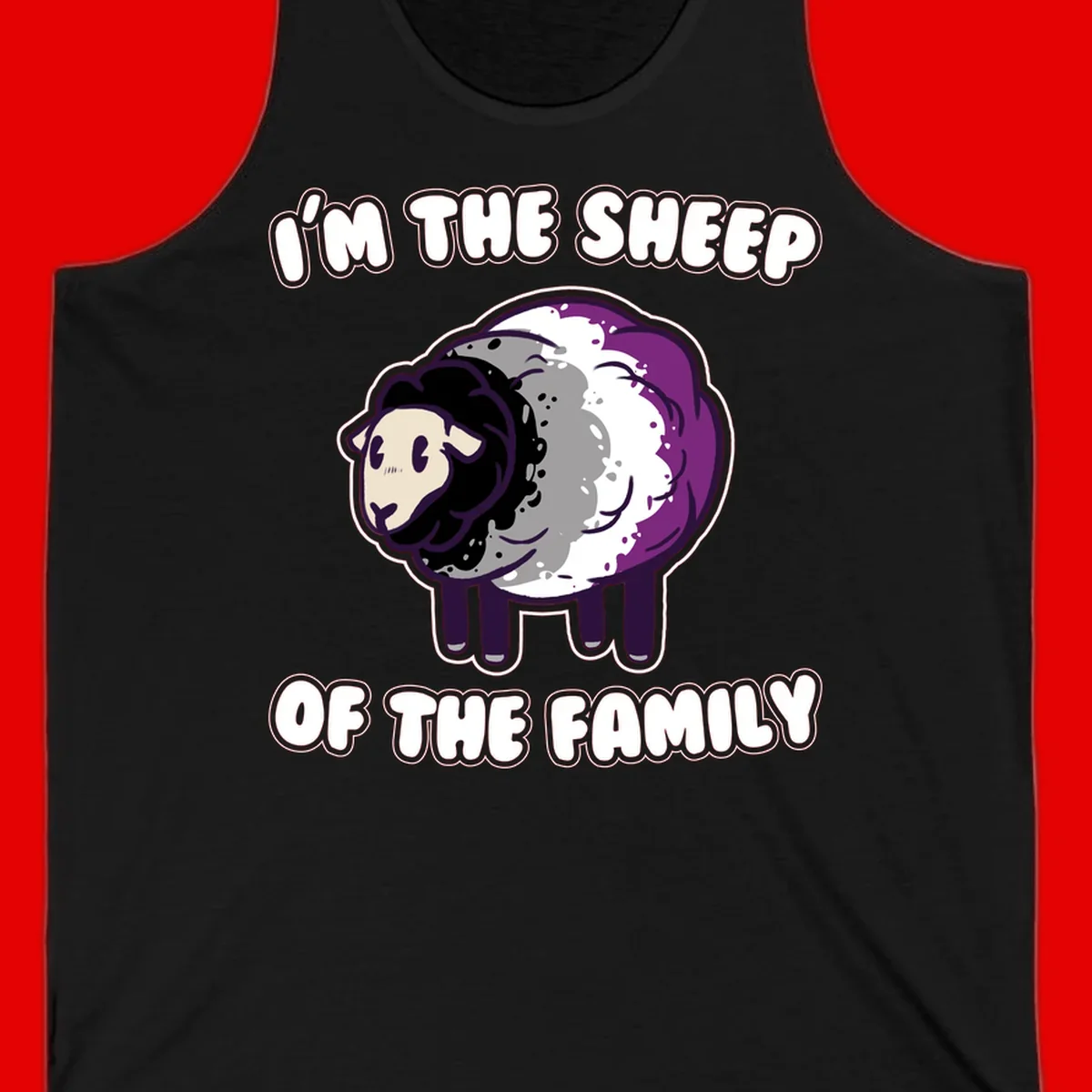 Cartoon purple and white sheep with text 'I'm the sheep of the family' - humorous family dynamic design