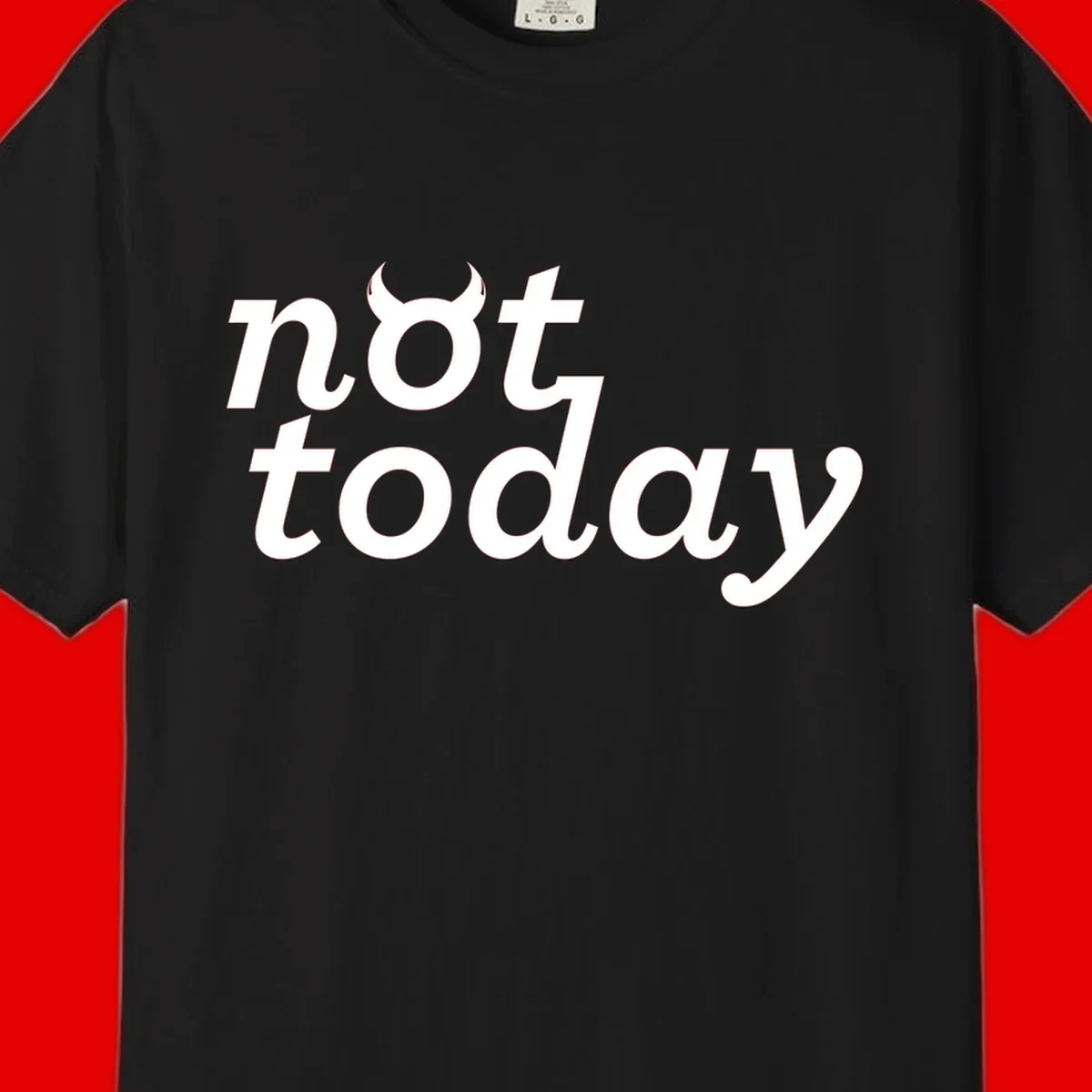 White text reading 'not toddaly' with devil horns above on gray background, playful typography design