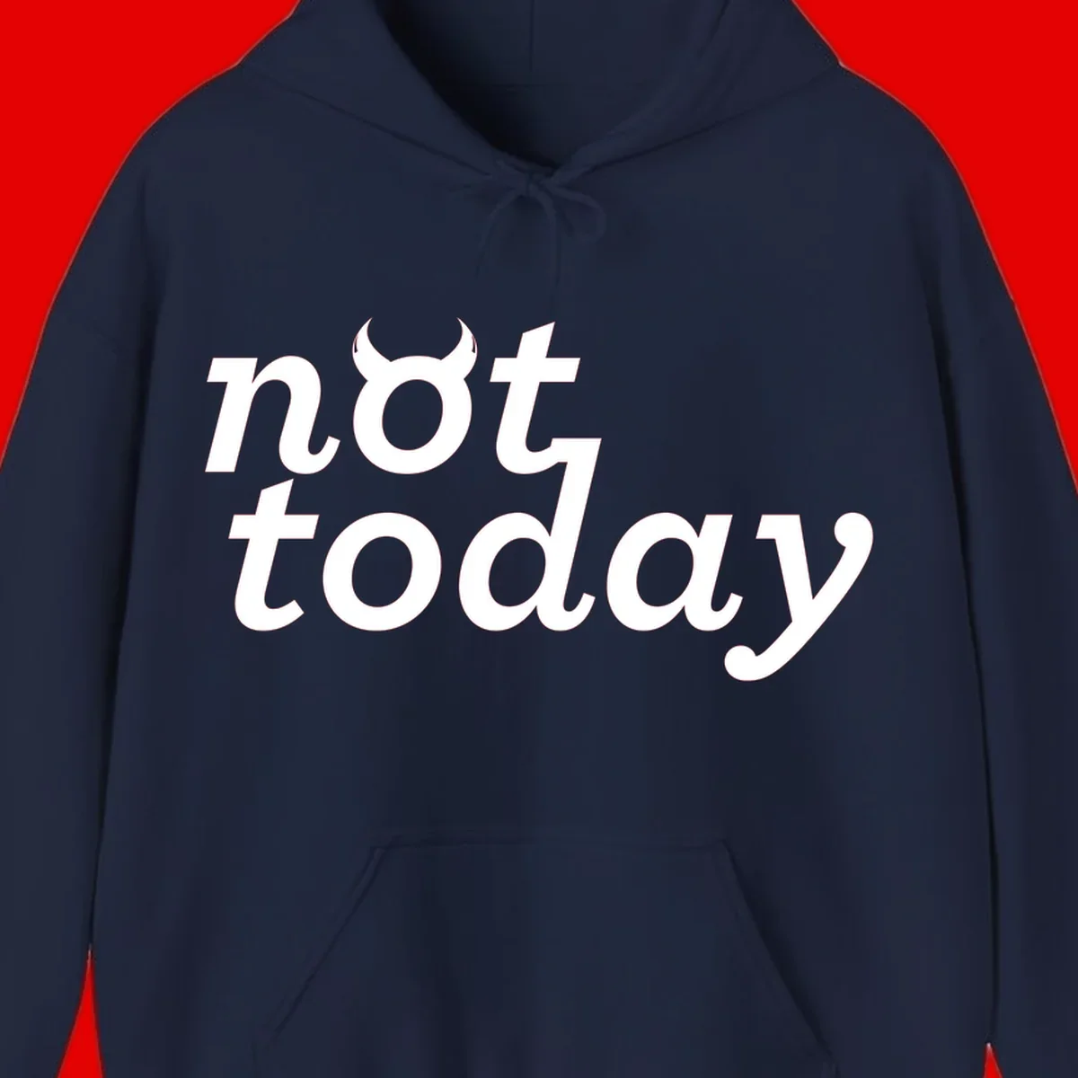 White text reading 'not toddaly' with devil horns above on gray background, playful typography design