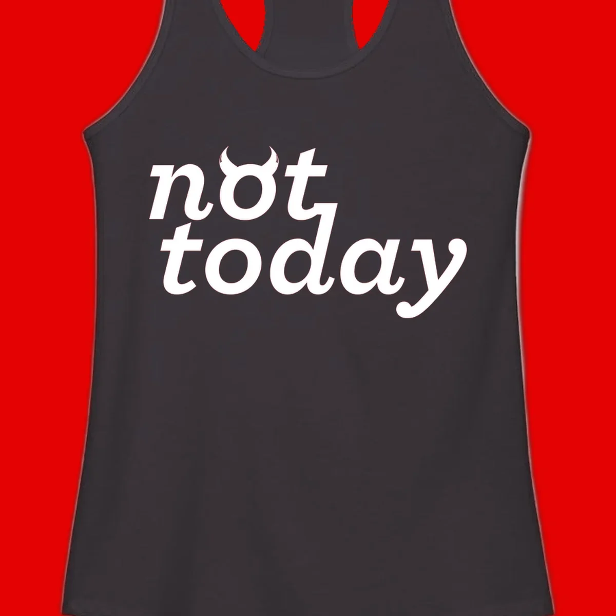 White text reading 'not toddaly' with devil horns above on gray background, playful typography design