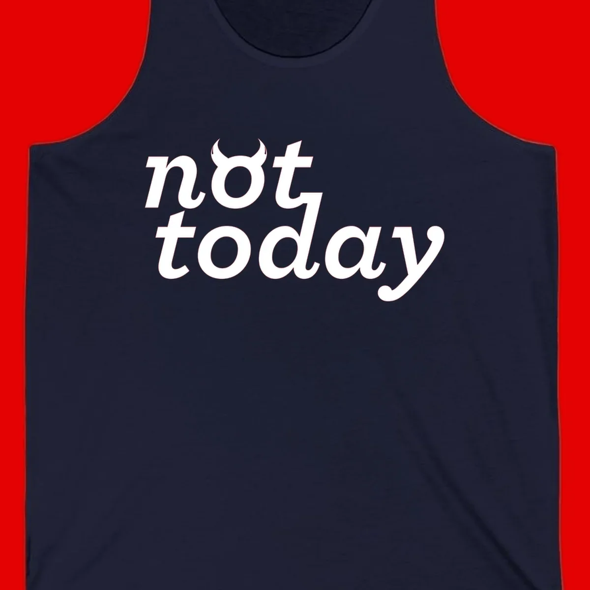 White text reading 'not toddaly' with devil horns above on gray background, playful typography design