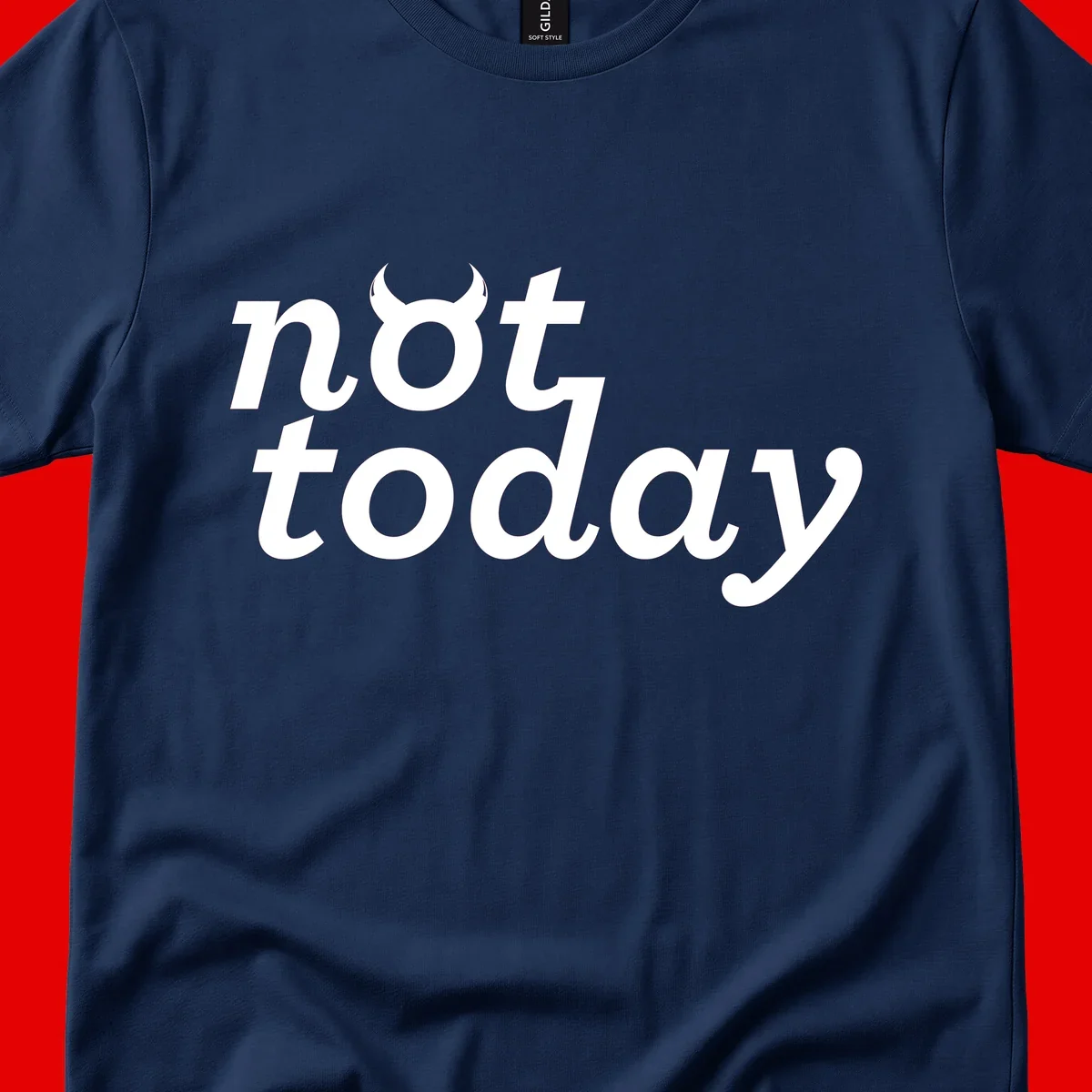 White text reading 'not toddaly' with devil horns above on gray background, playful typography design
