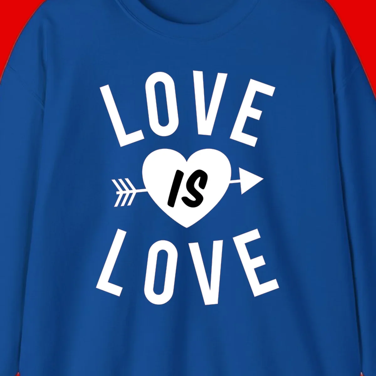 Love is love arrow heart design with white text and heart pierced by arrow on gray background