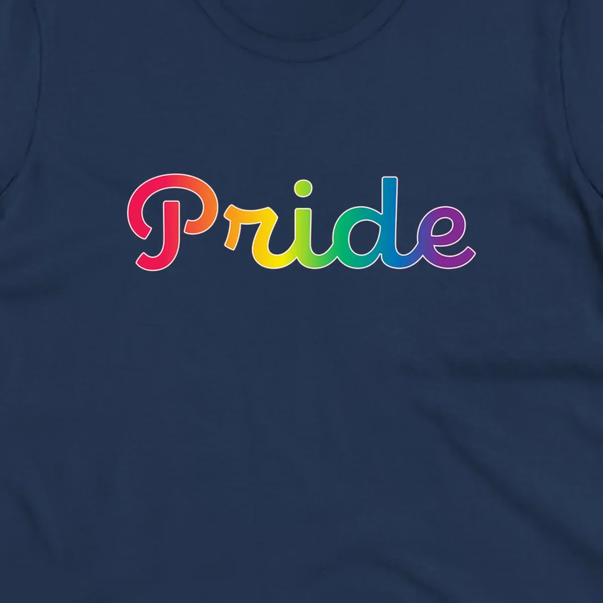 The word 'Pride' in large bold letters with rainbow gradient fill transitioning from red to purple, featuring white outlines on gray background