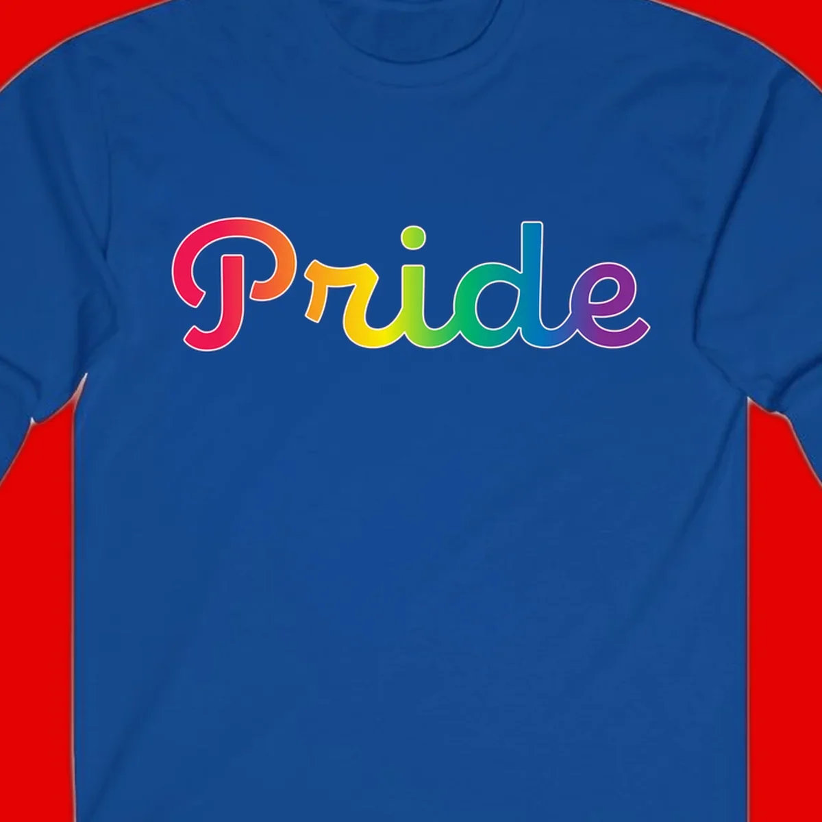 The word 'Pride' in large bold letters with rainbow gradient fill transitioning from red to purple, featuring white outlines on gray background
