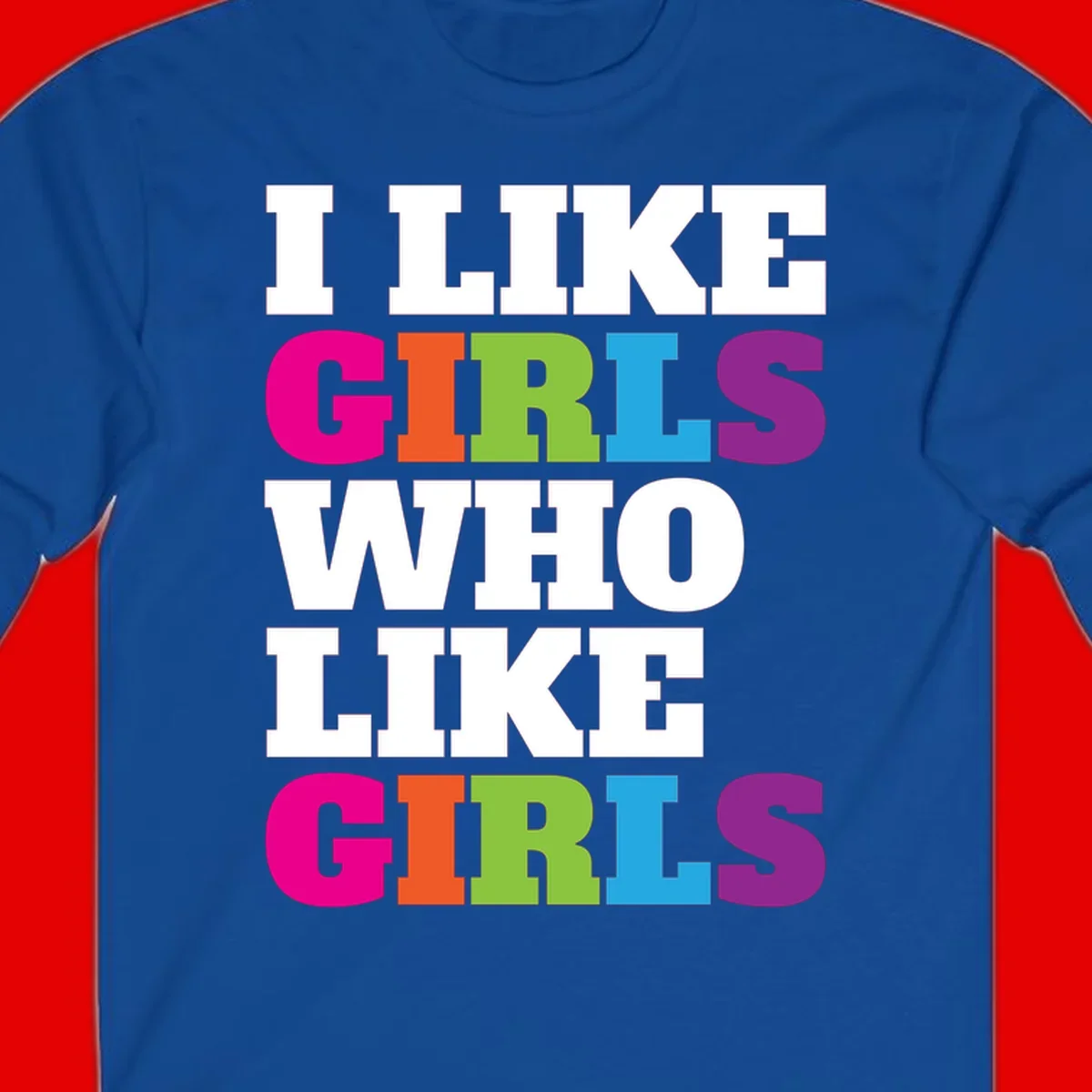 Bold colorful text reading 'Think Girls Who Like Girls' with each word in different pride colors on gray background