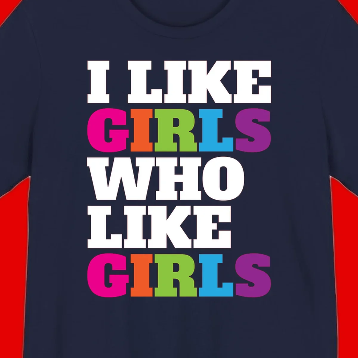 Bold colorful text reading 'Think Girls Who Like Girls' with each word in different pride colors on gray background