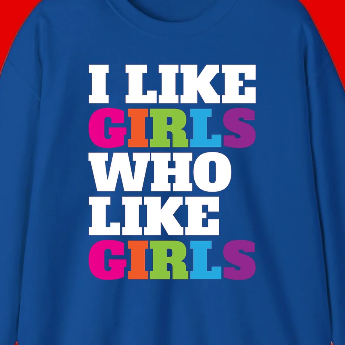 Bold colorful text reading 'Think Girls Who Like Girls' with each word in different pride colors on gray background