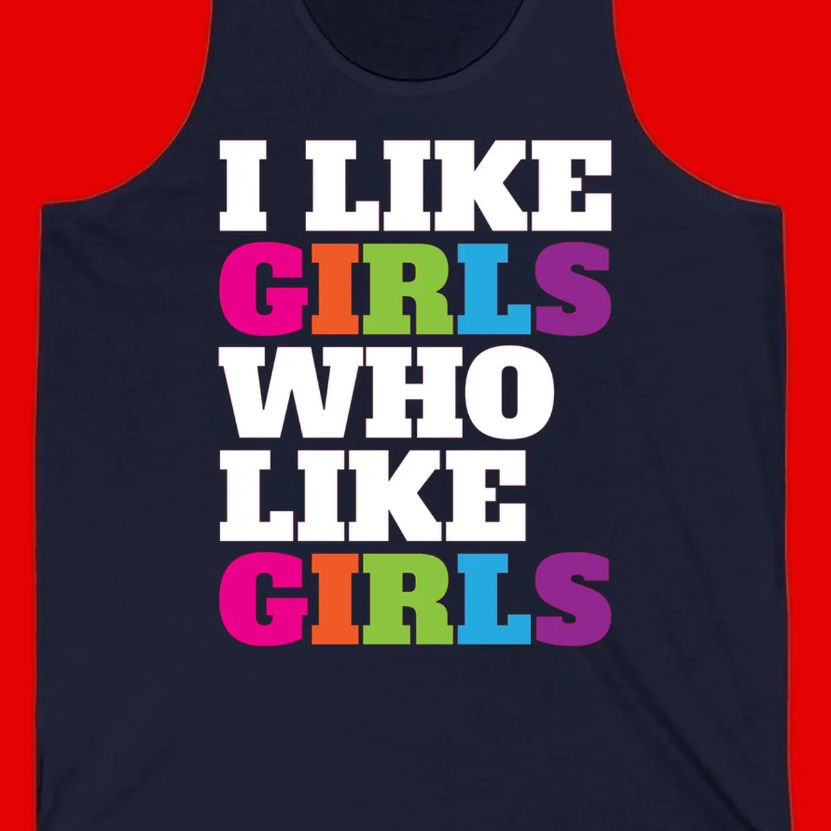 Bold colorful text reading 'Think Girls Who Like Girls' with each word in different pride colors on gray background