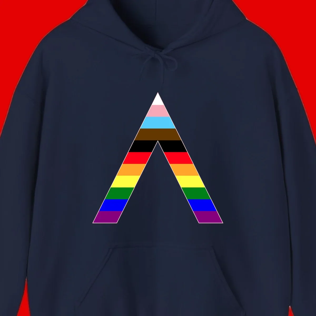 Rainbow pride pyramid with horizontal stripes in traditional pride colors and nested triangle cutout design