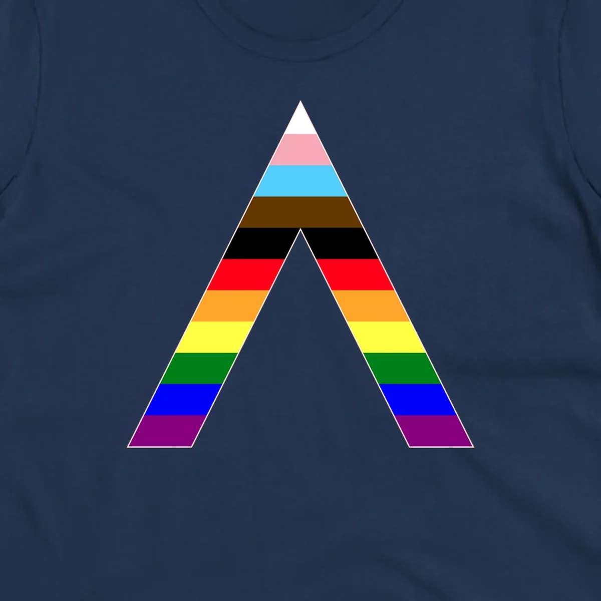 Rainbow pride pyramid with horizontal stripes in traditional pride colors and nested triangle cutout design