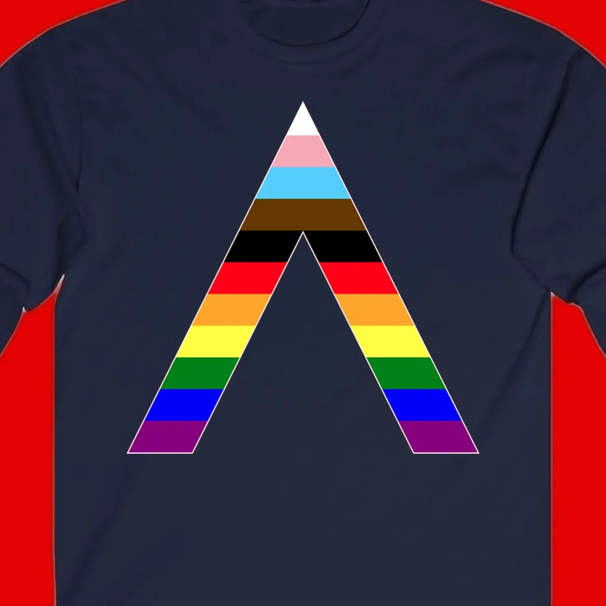 Rainbow pride pyramid with horizontal stripes in traditional pride colors and nested triangle cutout design
