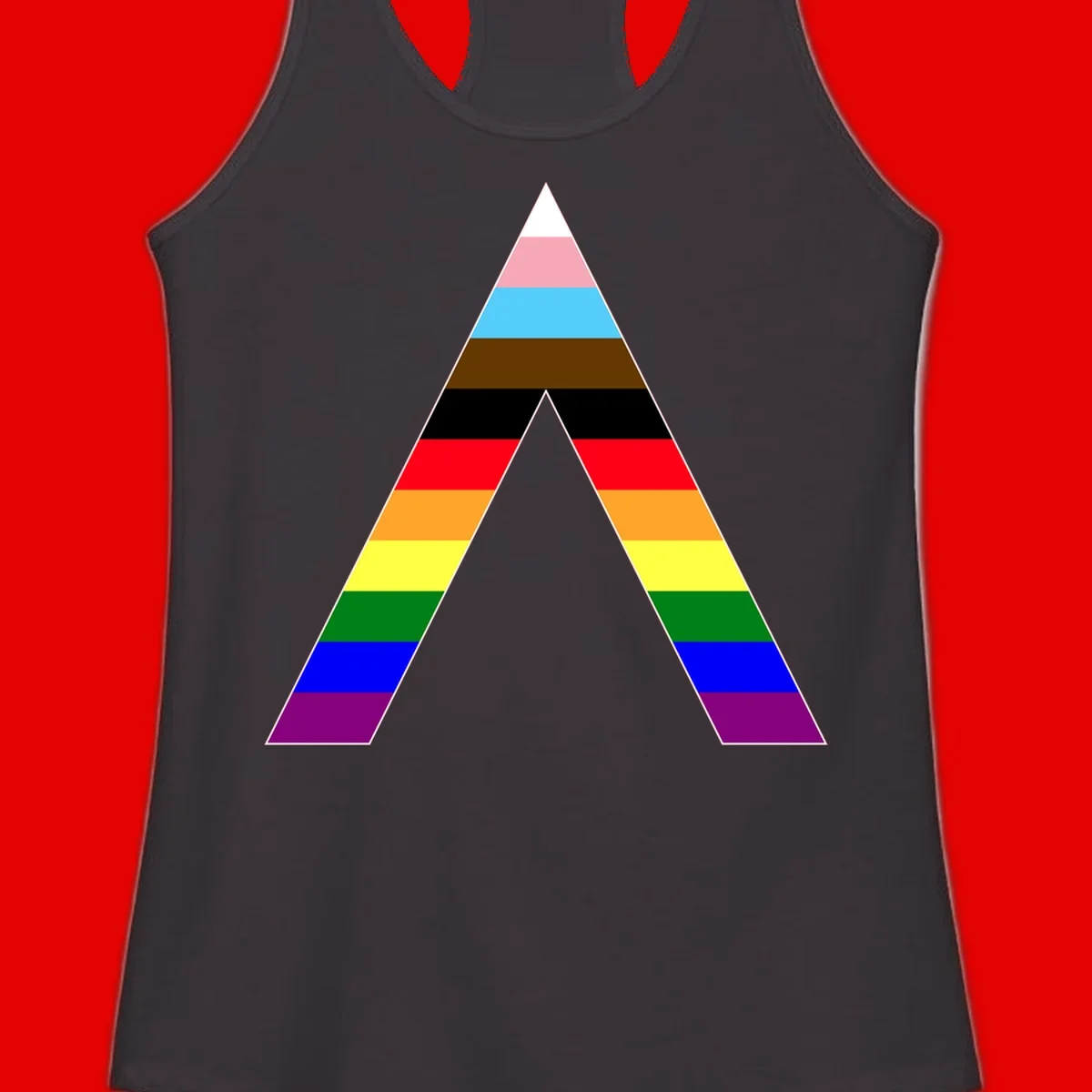 Rainbow pride pyramid with horizontal stripes in traditional pride colors and nested triangle cutout design