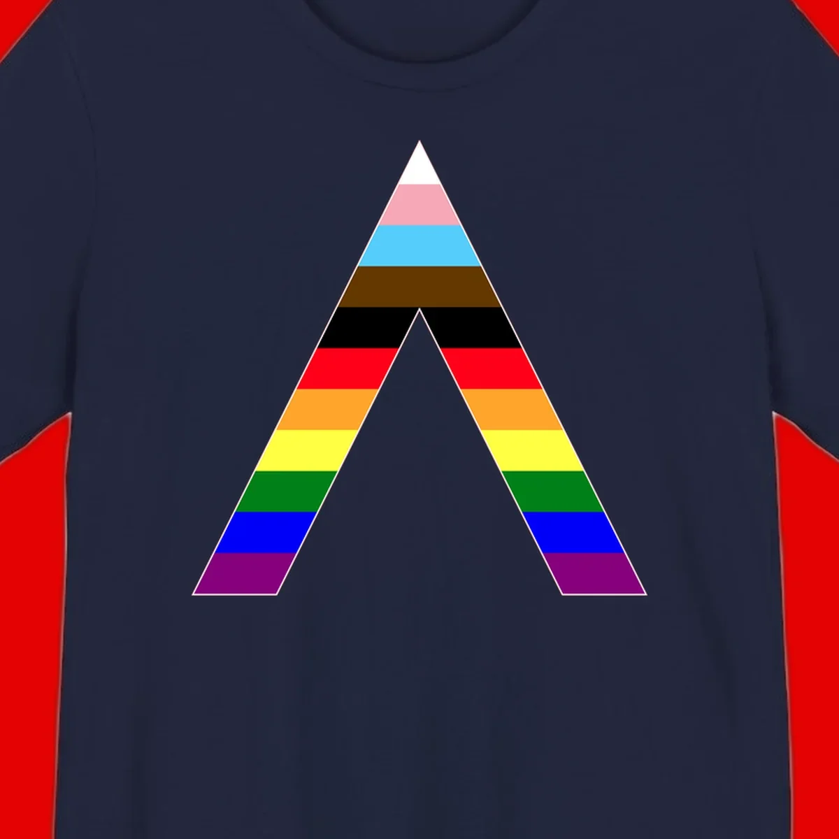 Rainbow pride pyramid with horizontal stripes in traditional pride colors and nested triangle cutout design
