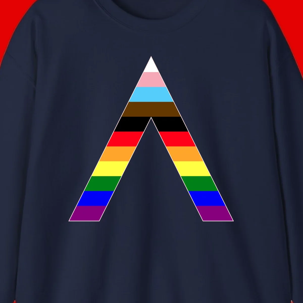 Rainbow pride pyramid with horizontal stripes in traditional pride colors and nested triangle cutout design