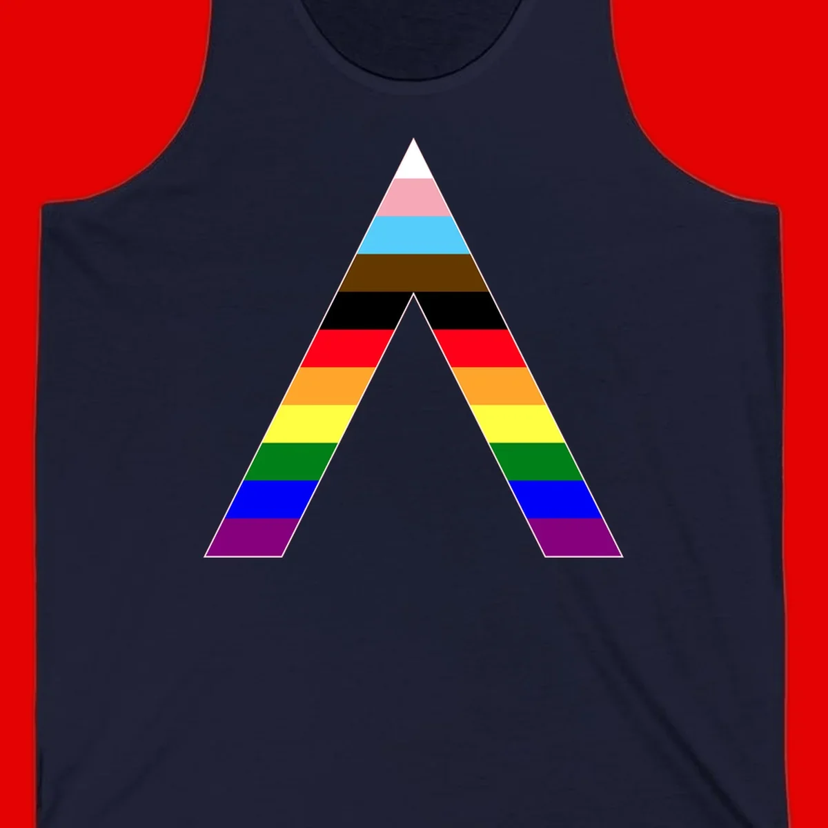 Rainbow pride pyramid with horizontal stripes in traditional pride colors and nested triangle cutout design