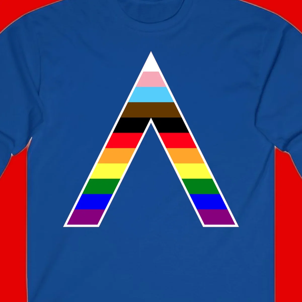 Geometric rainbow pride pyramid with horizontal color stripes and nested triangle cutout design