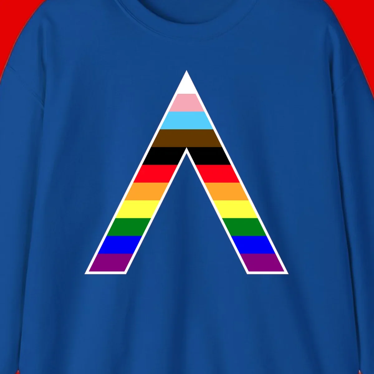Geometric rainbow pride pyramid with horizontal color stripes and nested triangle cutout design