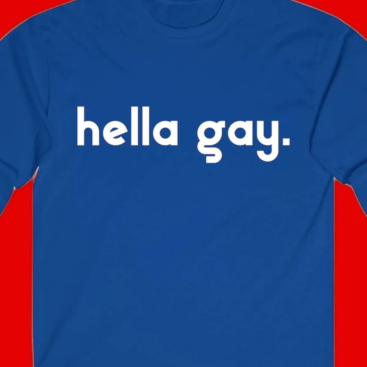 Minimalist hella gay pride design with bold white text on gray background