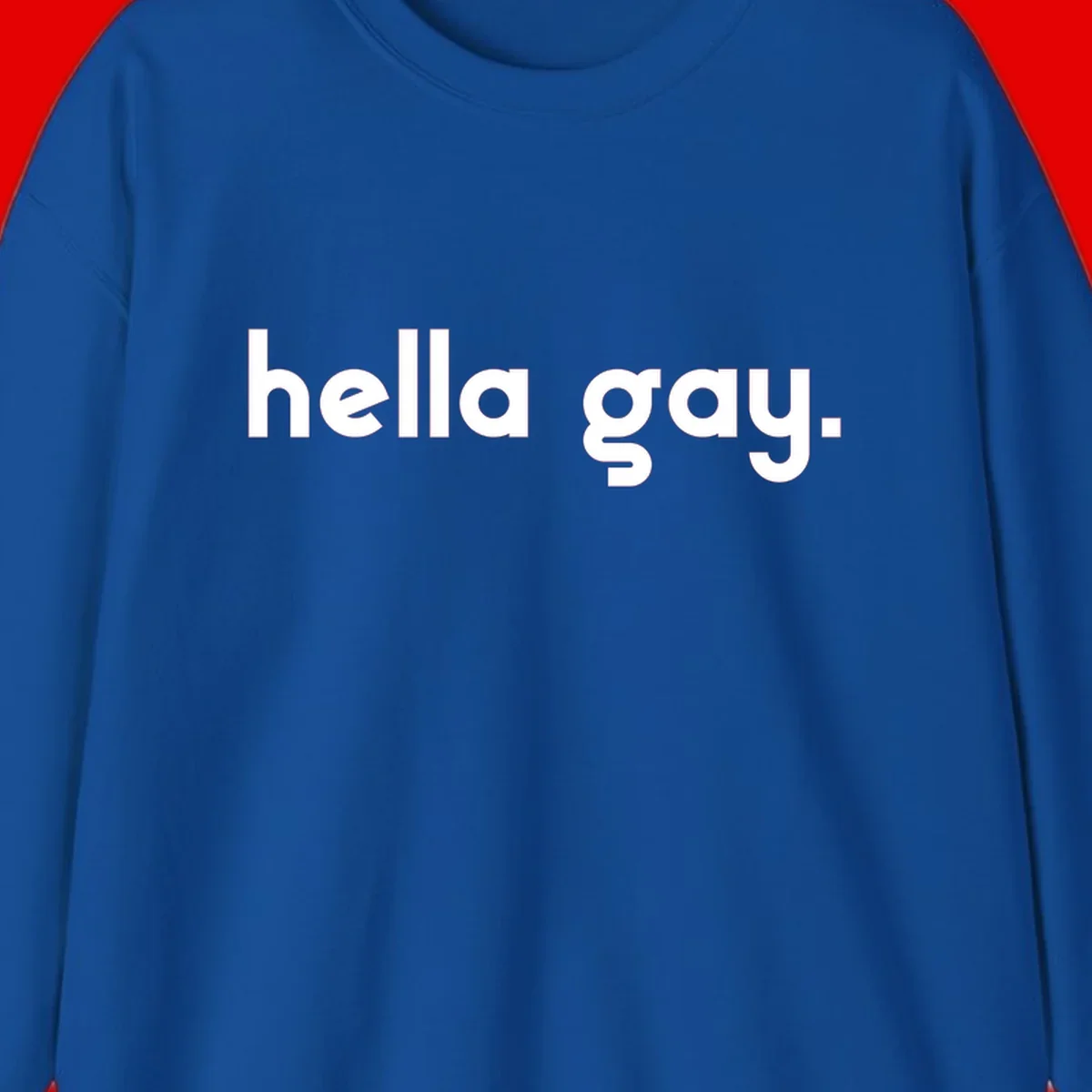 Minimalist hella gay pride design with bold white text on gray background