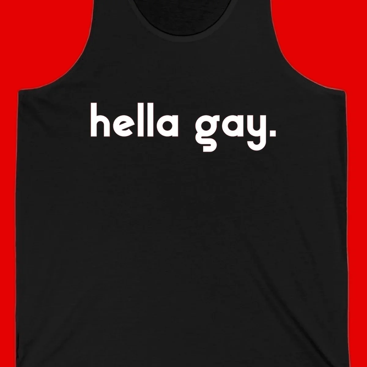 Minimalist hella gay pride design with bold white text on gray background