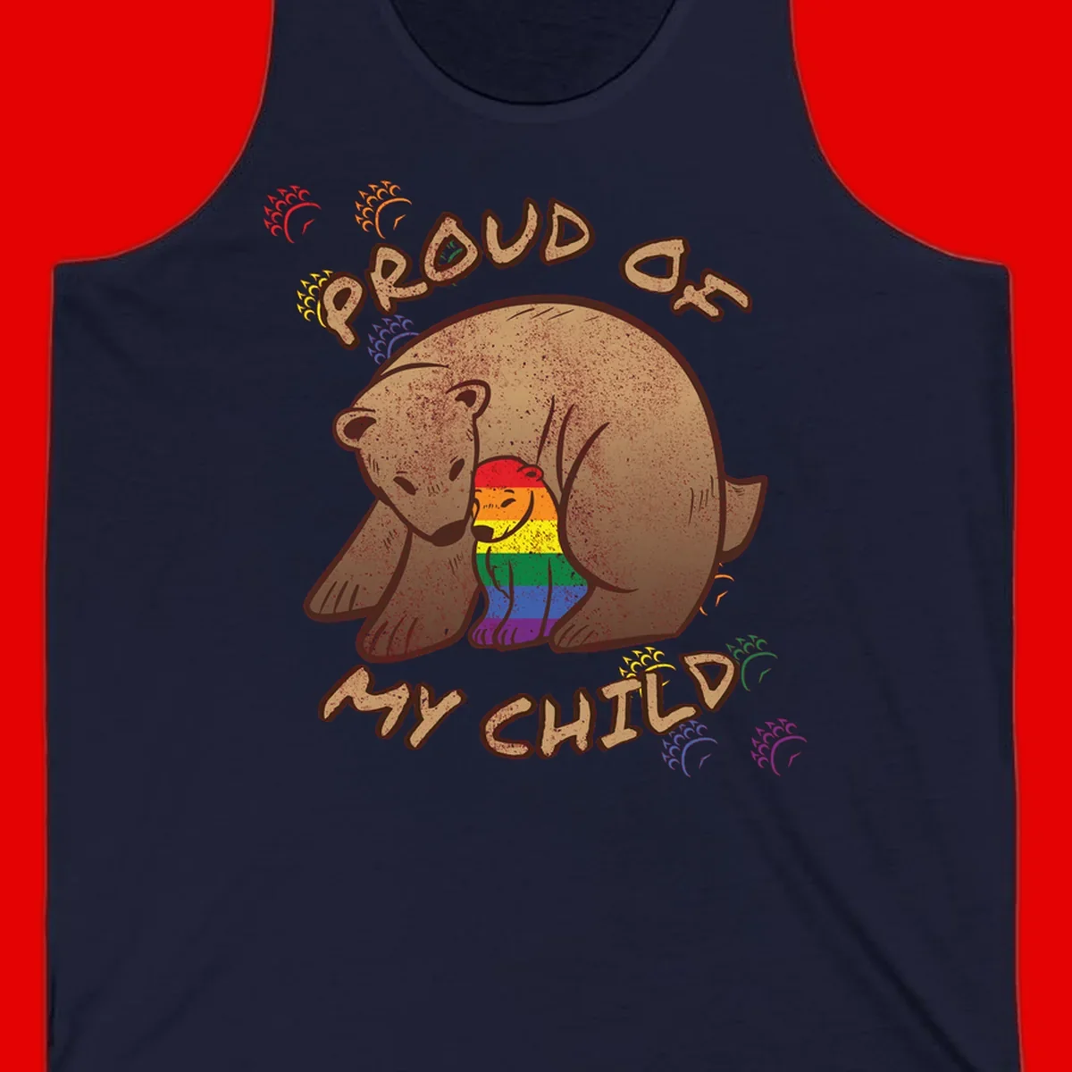 Brown bear proudly displaying rainbow pride colors with 'Proud As Shit' text and decorative bursts
