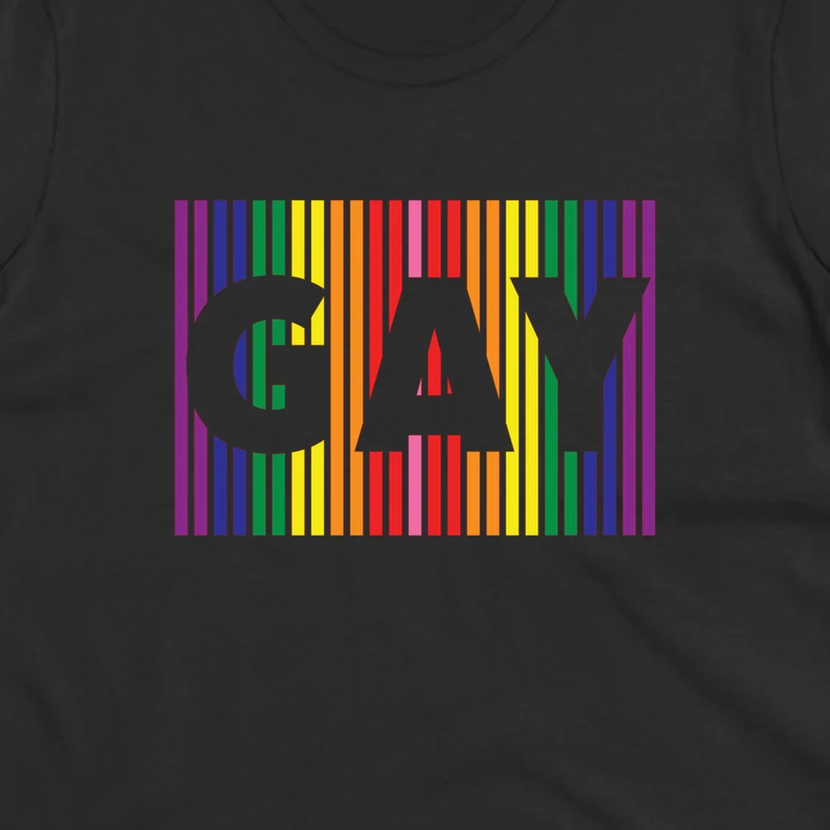 Rainbow pride cat silhouette with colorful vertical stripes in pride flag colors on gray background