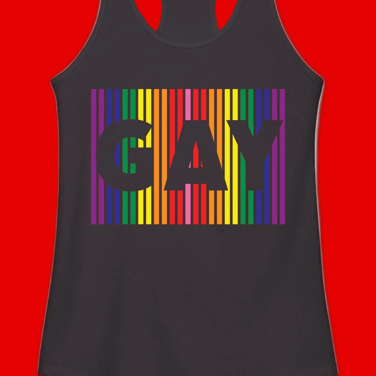 Rainbow pride cat silhouette with colorful vertical stripes in pride flag colors on gray background