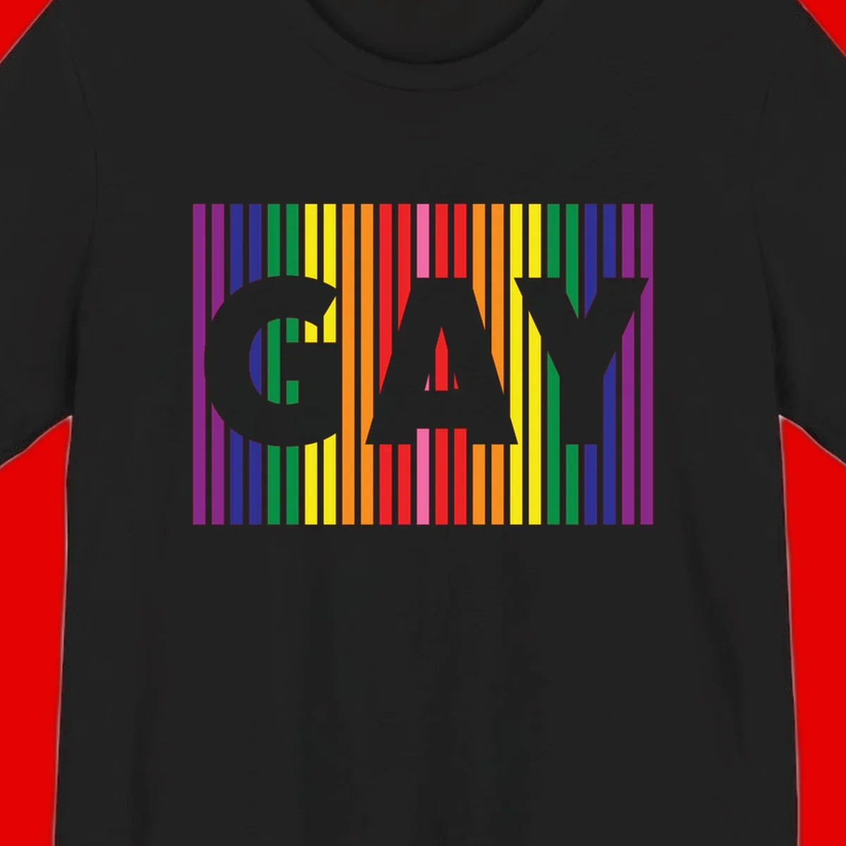 Rainbow pride cat silhouette with colorful vertical stripes in pride flag colors on gray background