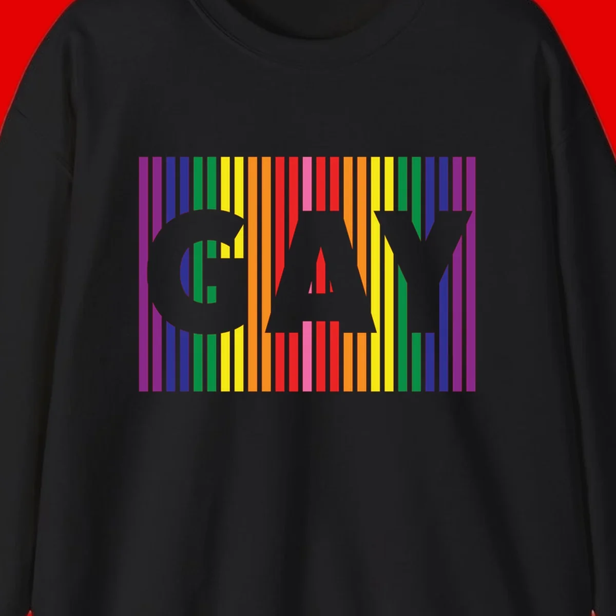 Rainbow pride cat silhouette with colorful vertical stripes in pride flag colors on gray background