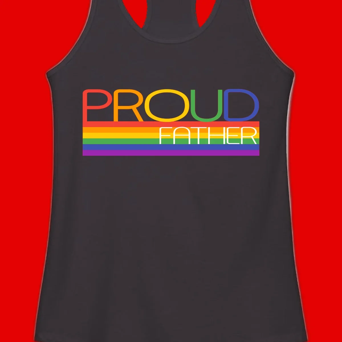 Proud father pride design with rainbow-colored letters and horizontal pride flag stripes