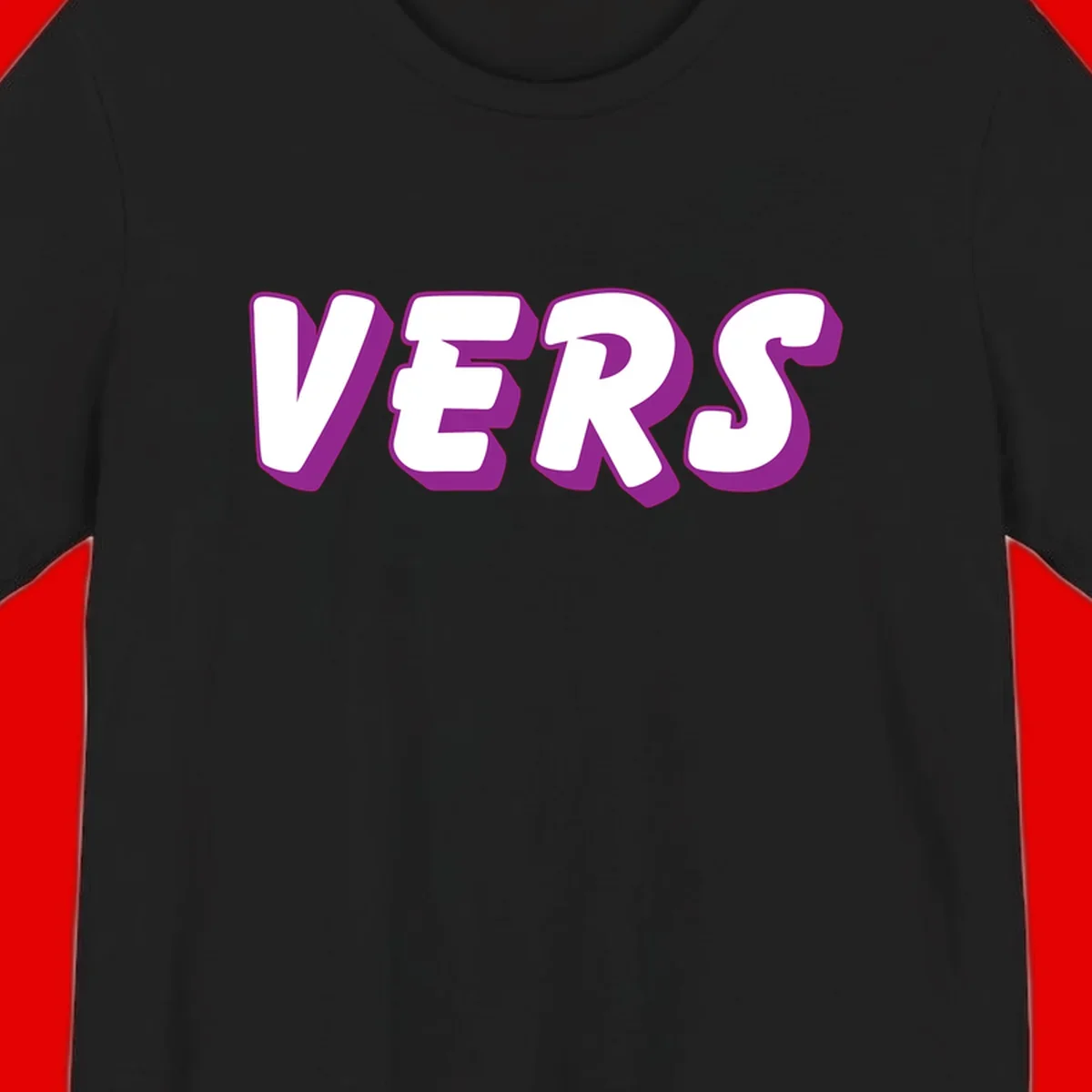 Bold purple and white 3D lettering spelling 'VERS' on gray background, vers pride statement design