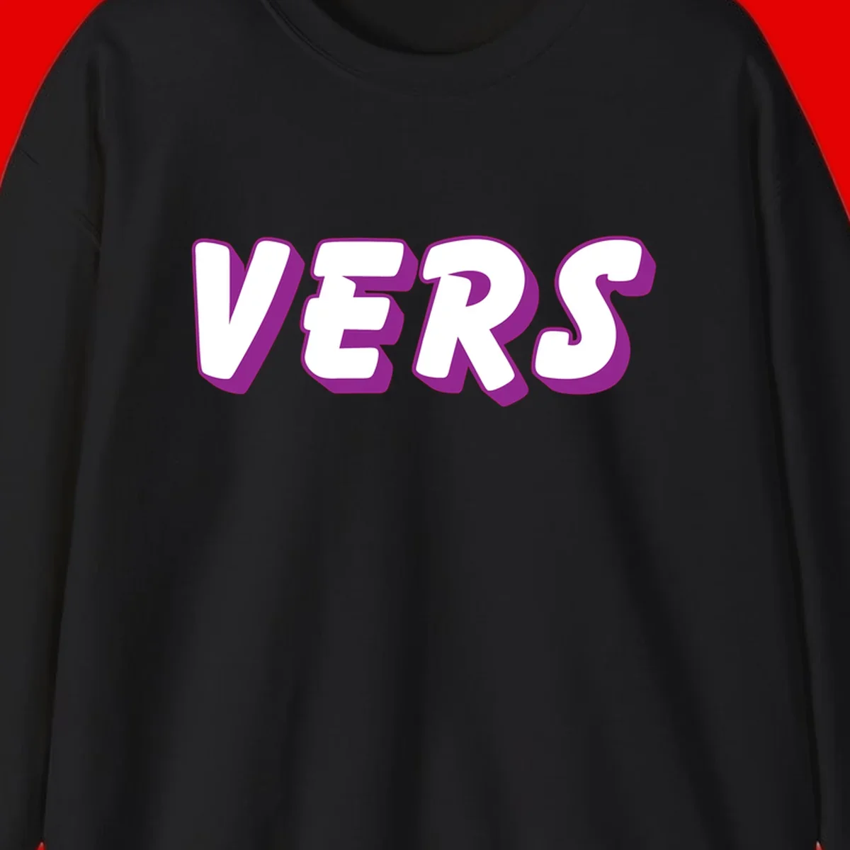 Bold purple and white 3D lettering spelling 'VERS' on gray background, vers pride statement design