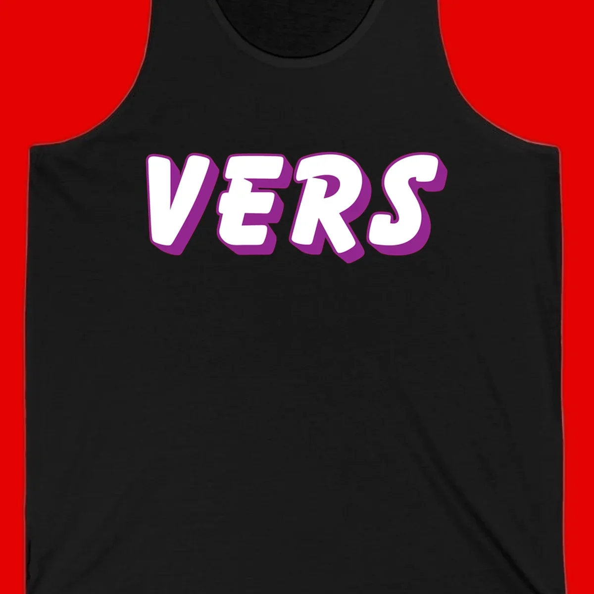 Bold purple and white 3D lettering spelling 'VERS' on gray background, vers pride statement design