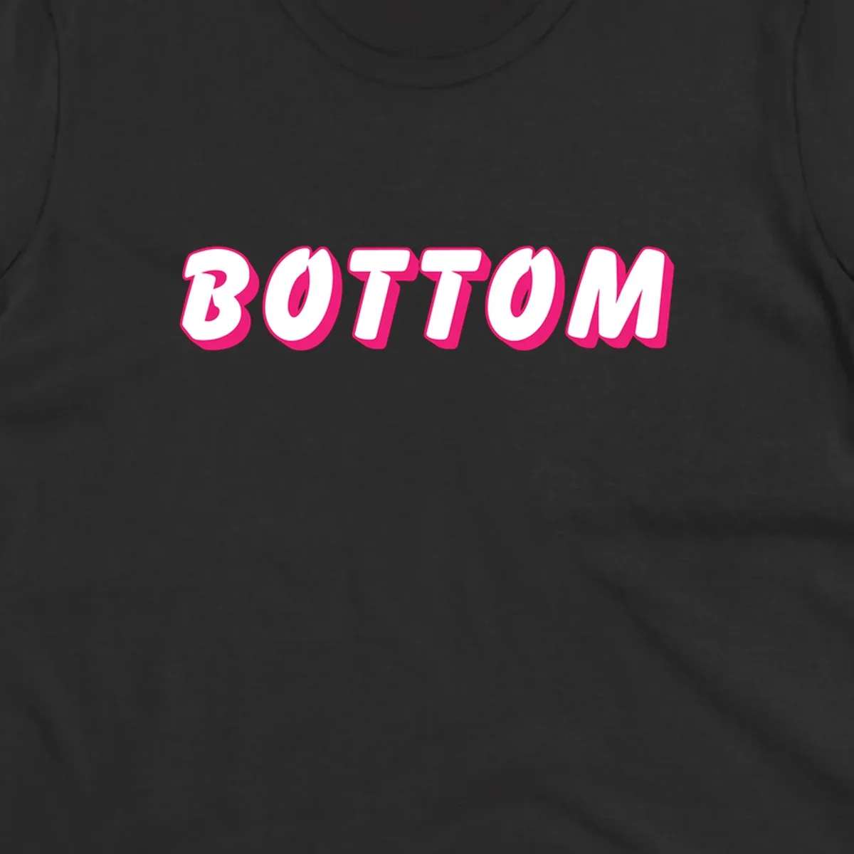Bold magenta and white 'BOTTOM' text with 3D shadow effect on gray background