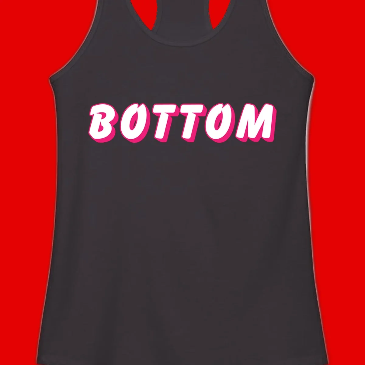 Bold magenta and white 'BOTTOM' text with 3D shadow effect on gray background