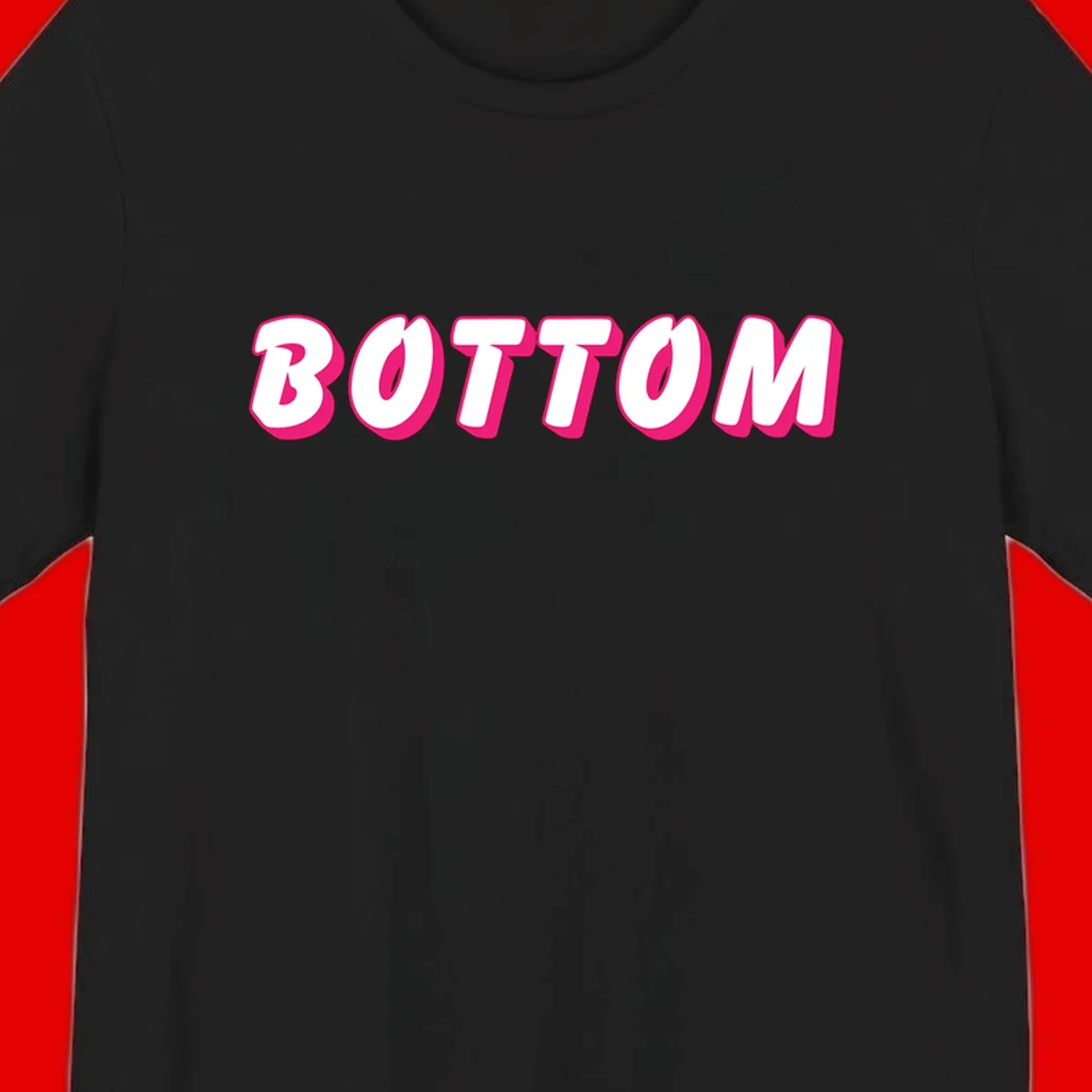 Bold magenta and white 'BOTTOM' text with 3D shadow effect on gray background