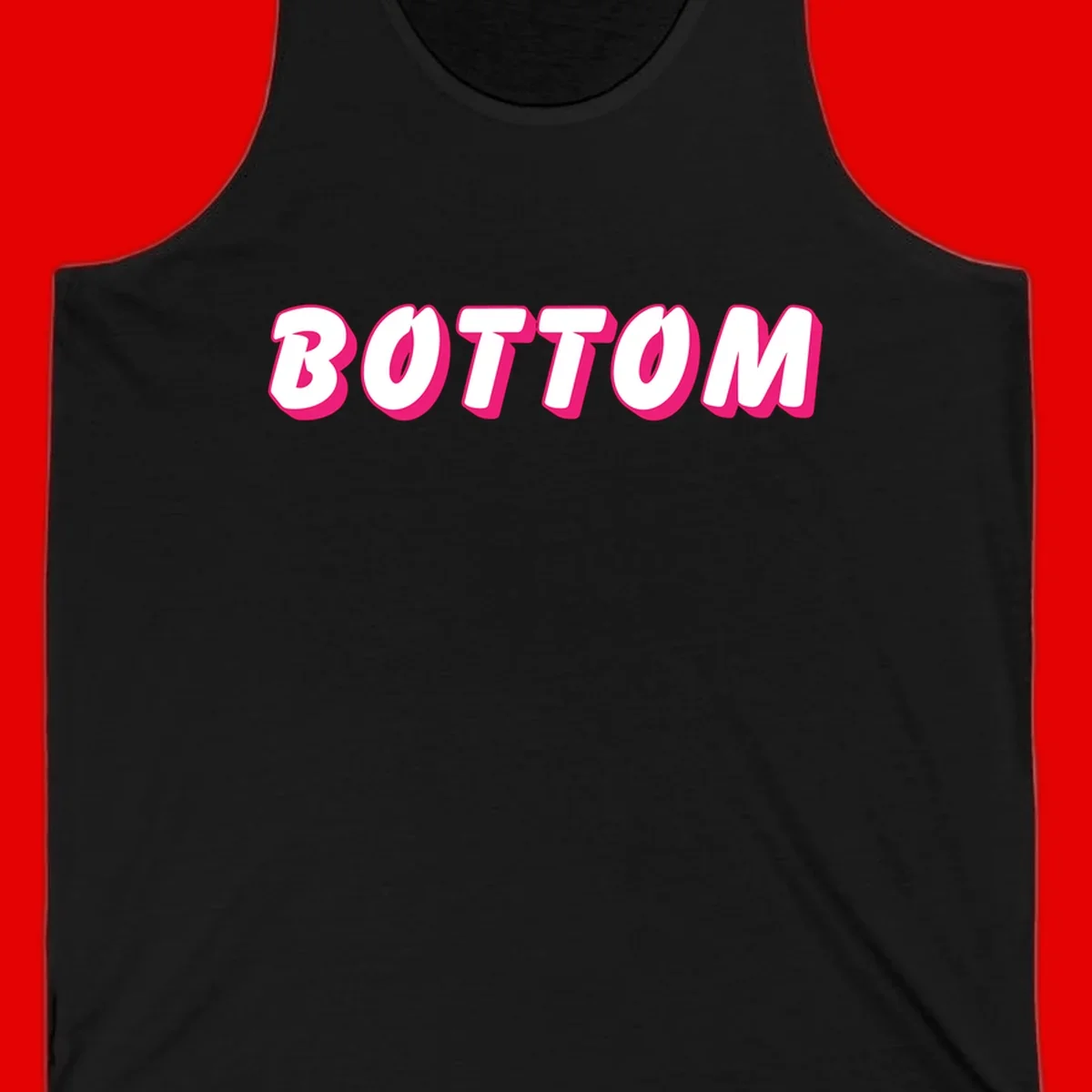 Bold magenta and white 'BOTTOM' text with 3D shadow effect on gray background