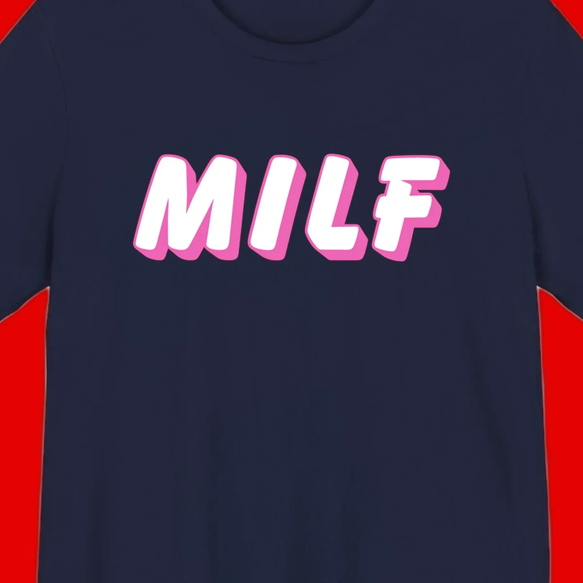 Bold white block letters spelling MILF with pink 3D shadow effect on gray background