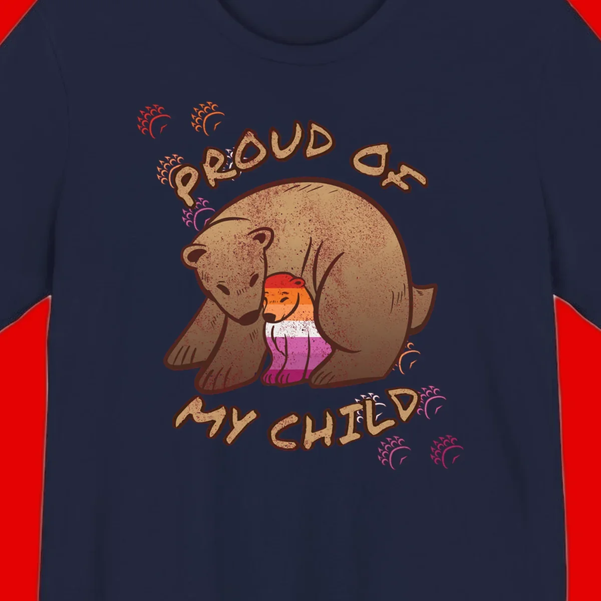 Brown bear proudly holding a sushi roll with pride flag stripes, surrounded by sparkles and text reading 'PROUD AS MY SUSHI'