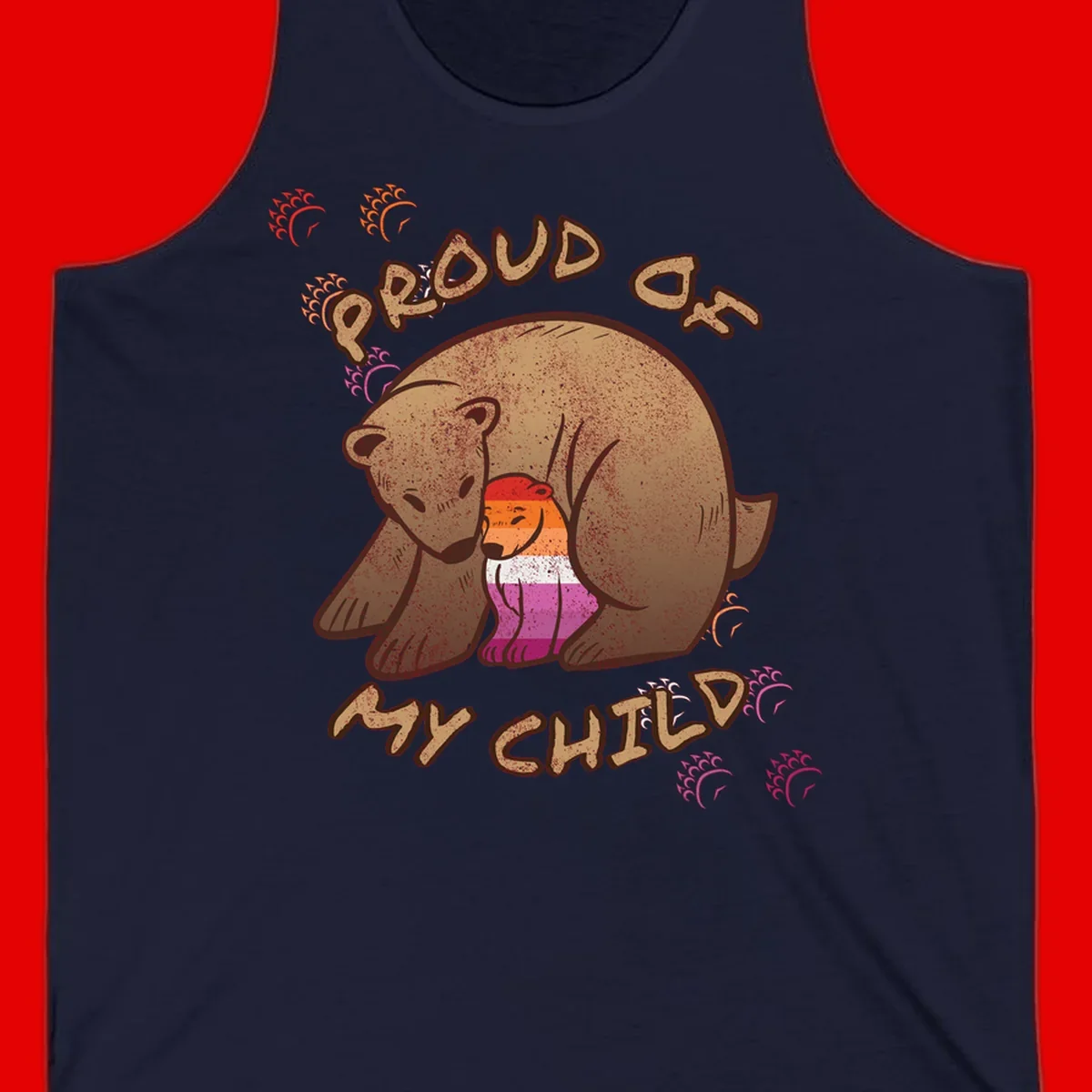 Brown bear proudly holding a sushi roll with pride flag stripes, surrounded by sparkles and text reading 'PROUD AS MY SUSHI'