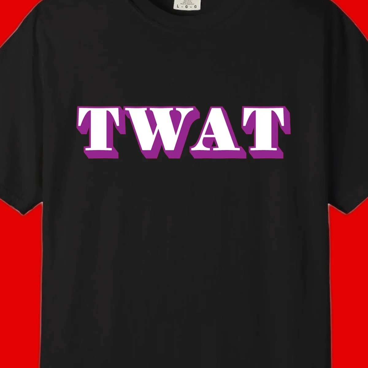 Bold purple TWAT typography design with geometric lettering and white fill on gray background